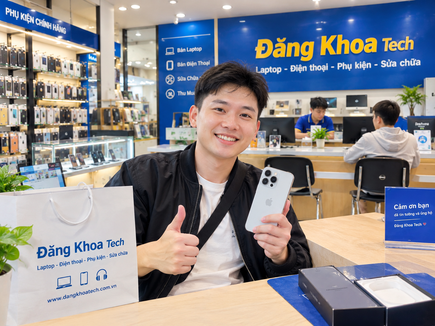 Khách hàng vui vẻ giao dịch tại Đăng Khoa Tech